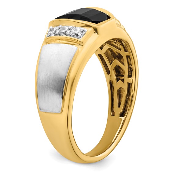 IB Goodman 14k Two-tone 9x7mm Barrel Onyx and 1/5 carat Diamond Mens Ring