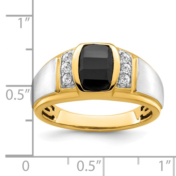 IB Goodman 14k Two-tone 9x7mm Barrel Onyx and 1/5 carat Diamond Mens Ring