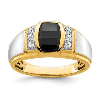 IB Goodman 14k Two-tone 9x7mm Barrel Onyx and 1/5 carat Diamond Mens Ring