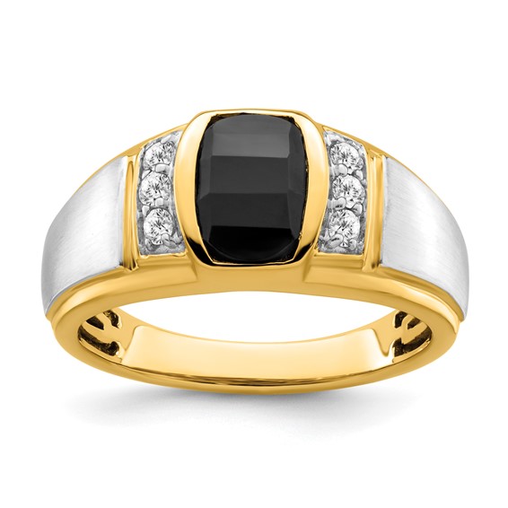 IB Goodman 14k Two-tone 9x7mm Barrel Onyx and 1/5 carat Diamond Mens Ring