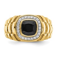 IBGoodman 14K Yellow Gold 0.25 Carat Lab Grown Diamond VS SI+ G+ and Onyx Textured Men's Ring view 4