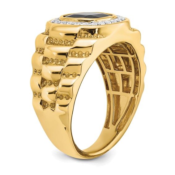 IBGoodman 14k 1/4 carat Lab Grown Diamond VS/SI+ G+ and Onyx Textured Men's Ring