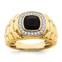 IBGoodman 14K Yellow Gold 0.25 Carat Lab Grown Diamond VS SI+ G+ and Onyx Textured Men's Ring view 1