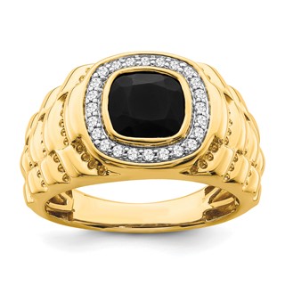 IBGoodman 14k 1/4 carat Lab Grown Diamond VS/SI+ G+ and Onyx Textured Men's Ring