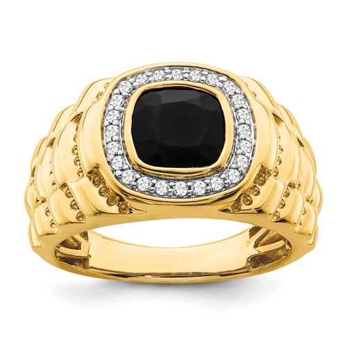 IBGoodman 14K Yellow Gold 0.25 Carat Lab Grown Diamond VS SI+ G+ and Onyx Textured Men's Ring