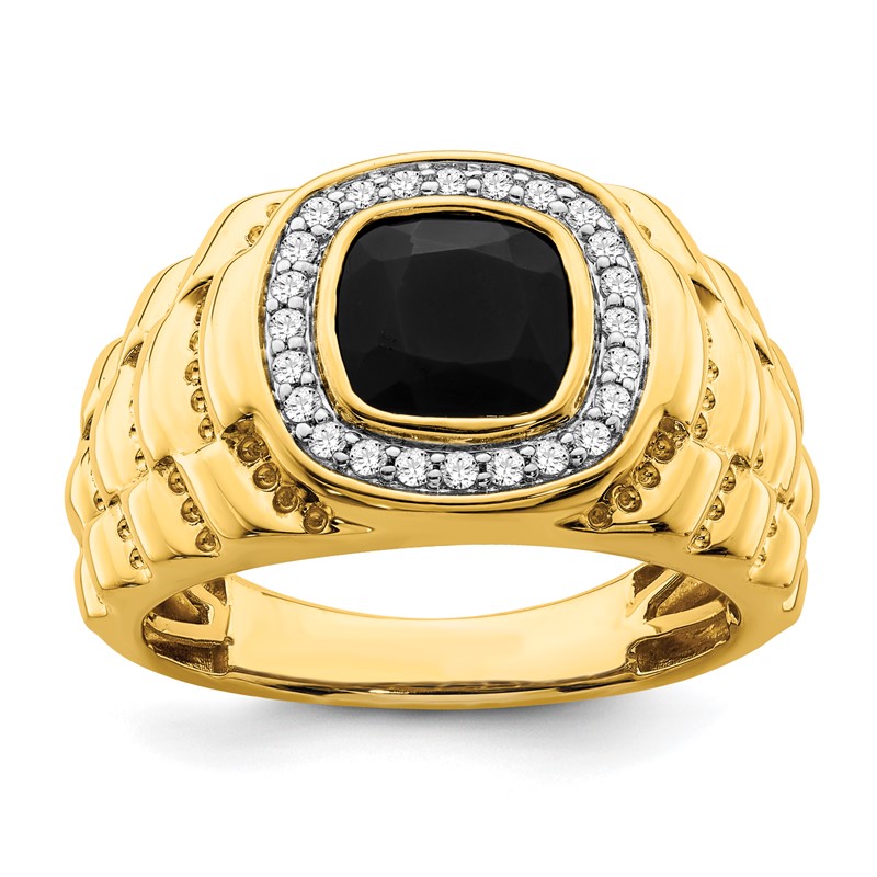 IBGoodman 14k 1/4 carat Lab Grown Diamond VS/SI+ G+ and Onyx Textured Men's Ring