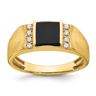 IBGoodman 14k 1/8 carat Lab Grown Diamond VS/SI+ G+ and Onyx Men's Ring