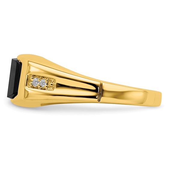 IB Goodman 14k 10x8mm Barrel Onyx and 1/20 carat Diamond Mens Ring