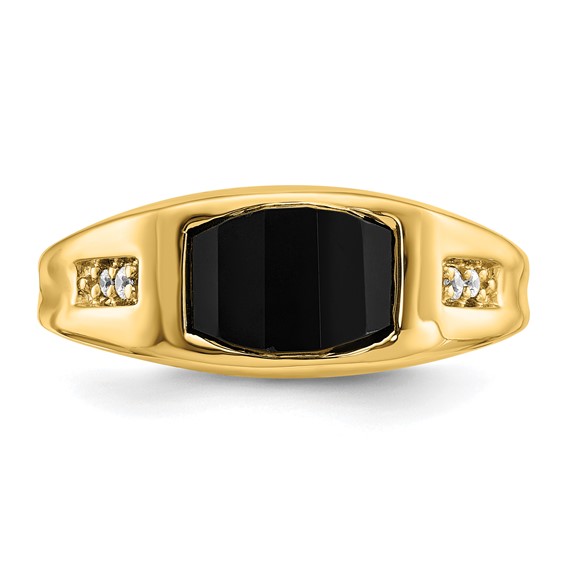 IB Goodman 14k 10x8mm Barrel Onyx and 1/20 carat Diamond Mens Ring