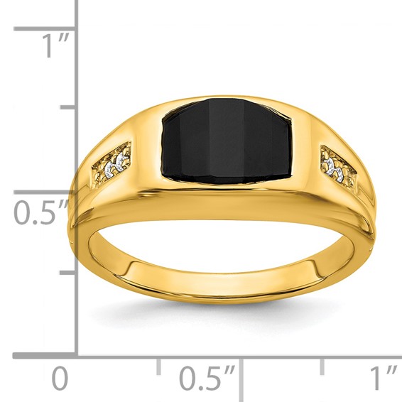 IB Goodman 14k 10x8mm Barrel Onyx and 1/20 carat Diamond Mens Ring