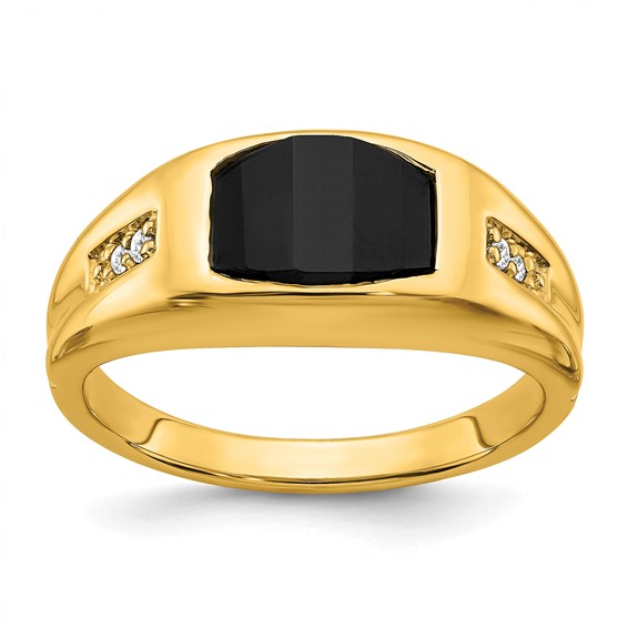 IB Goodman 14k 10x8mm Barrel Onyx and 1/20 carat Diamond Mens Ring