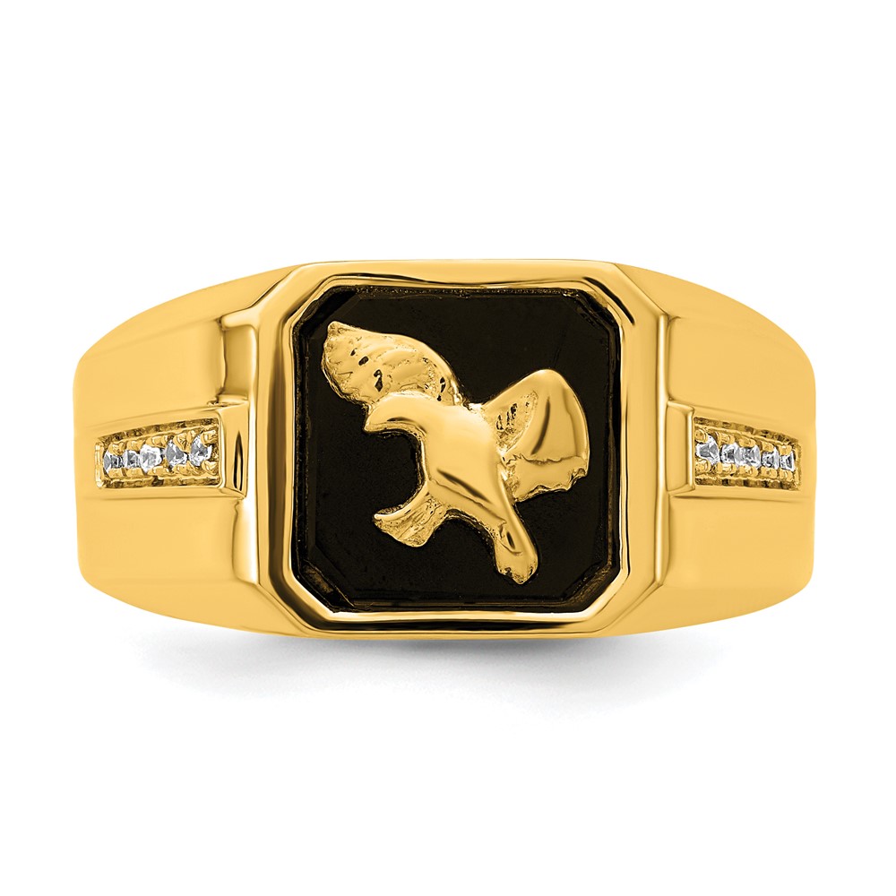 14k Onyx and Diamond Eagle Mens Ring (RM7484-OX-005-YA)