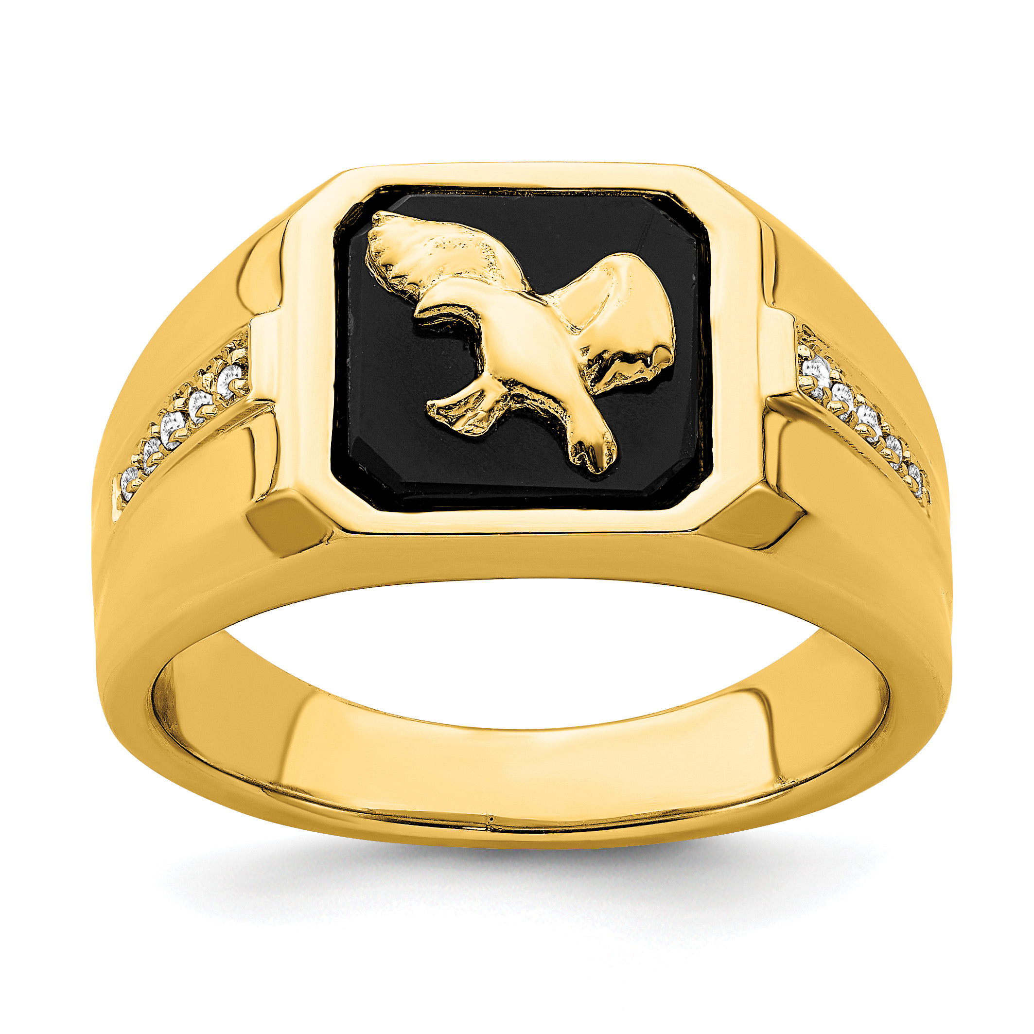 14k Onyx and Diamond Eagle Mens Ring (RM7484-OX-005-YA)