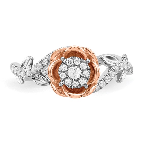 14k Two-Tone Rose and White Gold 1/4 carat Lab Grown Diamond VS/SI+ G+ Complete Flower Ring