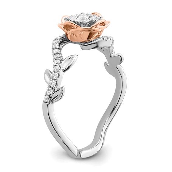 14k Two-Tone Rose and White Gold 1/4 carat Lab Grown Diamond VS/SI+ G+ Complete Flower Ring