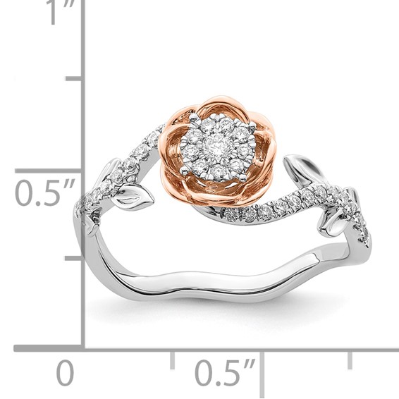14k Two-Tone Rose and White Gold 1/4 carat Lab Grown Diamond VS/SI+ G+ Complete Flower Ring