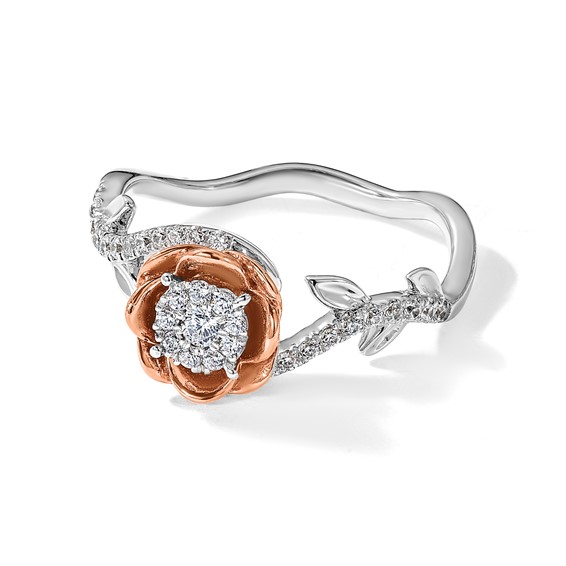 14k Two-Tone Rose and White Gold 1/4 carat Lab Grown Diamond VS/SI+ G+ Complete Flower Ring