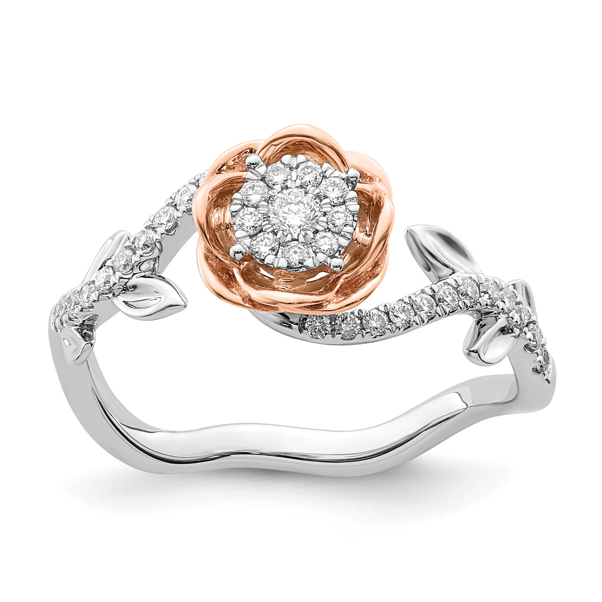 14k Two-Tone Rose and White Gold 1/4 carat Lab Grown Diamond VS/SI+ G+ Complete Flower Ring (RM7496-025-WRLG)