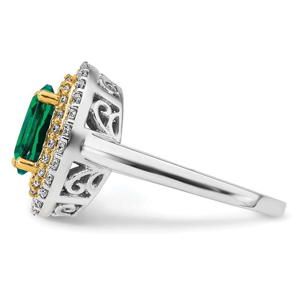 14k Two-Tone 1/2 carat Lab Grown Diamond VS/SI+ G+ and Lab Created Emerald Fashion Ring (RM7500-CEM-050-WYLG)