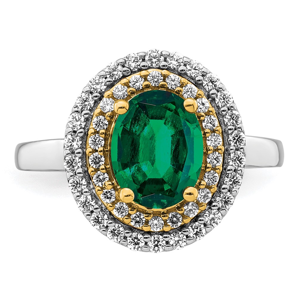 14k Two-Tone 1/2 carat Lab Grown Diamond VS/SI+ G+ and Lab Created Emerald Fashion Ring (RM7500-CEM-050-WYLG)