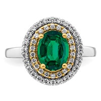 14K Two-Tone 0.50 Carat Lab Grown Diamond VS SI+ G+ and Lab Created Emerald Complete Fashion Ring view 4