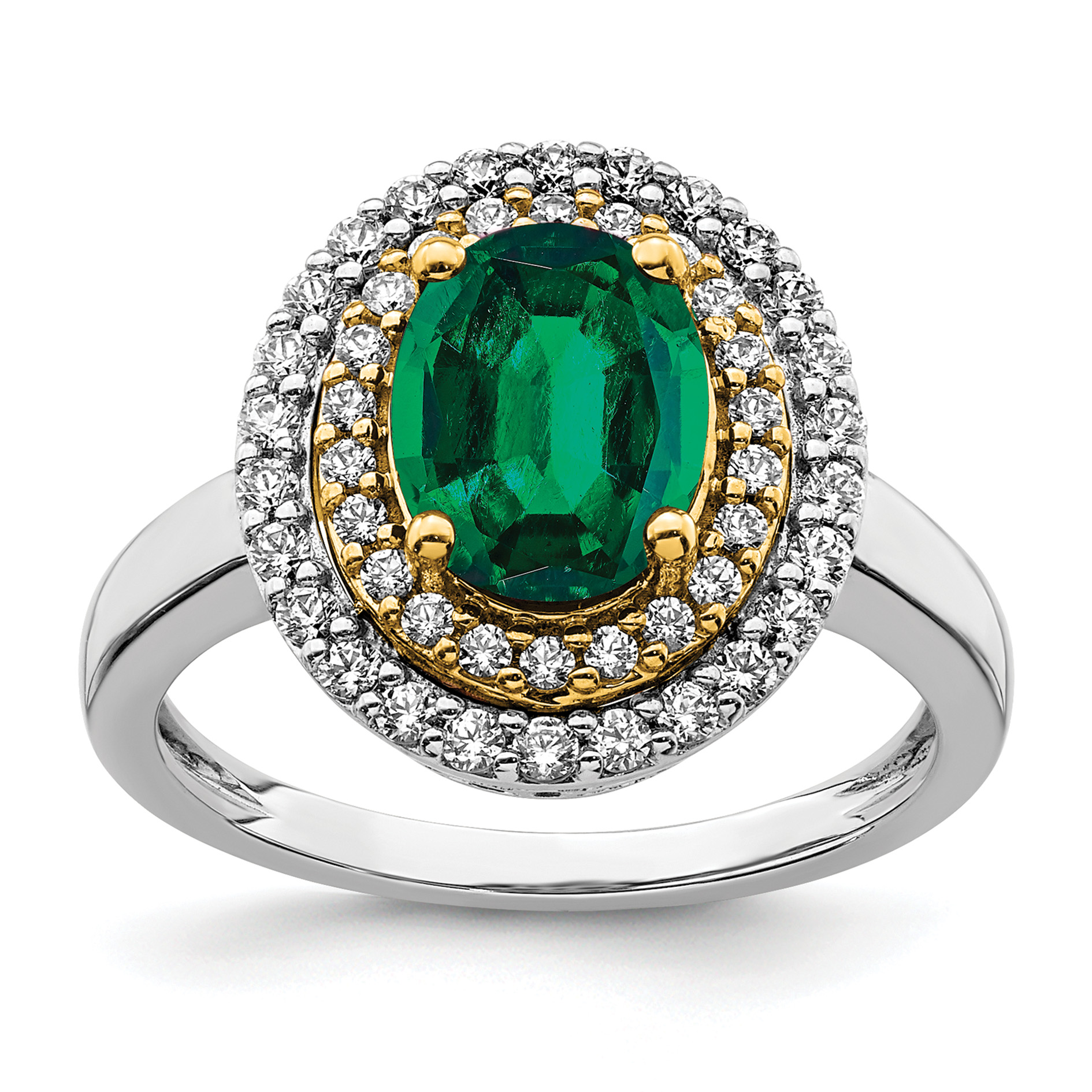 14k Two-Tone 1/2 carat Lab Grown Diamond VS/SI+ G+ and Lab Created Emerald Fashion Ring (RM7500-CEM-050-WYLG)