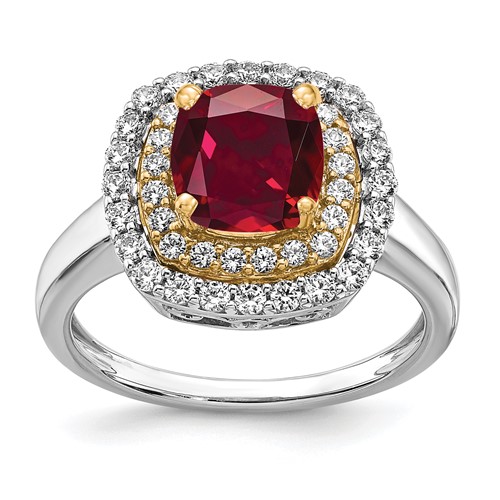 14K Two-Tone 0.50 Carat Lab Grown Diamond VS SI+ G+ and Lab Created Ruby Complete Fashion Ring