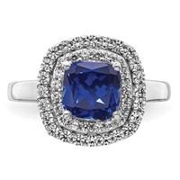 14K White Gold 0.50 Carat Lab Grown Diamond VS SI+ G+ and Lab Created Blue Sapphire Complete Fashion Ring view 3