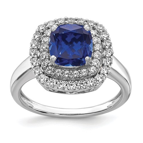 14K White Gold 0.50 Carat Lab Grown Diamond VS SI+ G+ and Lab Created Blue Sapphire Complete Fashion Ring
