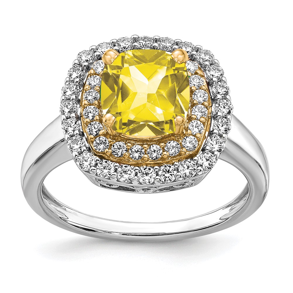 14K Two-Tone 0.50 Carat Lab Grown Diamond VS SI+ G+ and Lab Created Yellow Sapphire Complete Fashion Ring