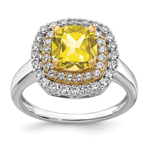 14K Two-Tone 0.50 Carat Lab Grown Diamond VS SI+ G+ and Lab Created Yellow Sapphire Complete Fashion Ring