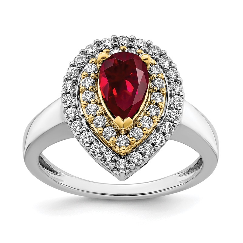 14K Two-Tone Lab Grown VS/SI FGH Dia & Created Ruby Ring