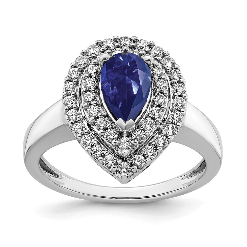 14K White Gold 0.50 Carat Lab Grown Diamond VS SI+ G+ and Lab Created Blue Sapphire Complete Fashion Ring