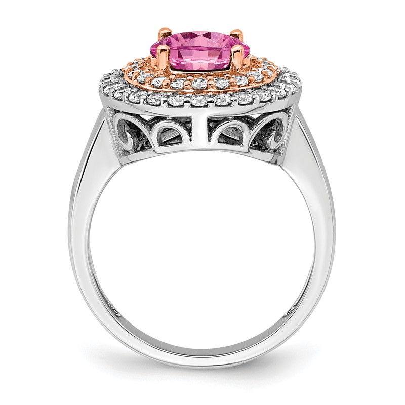 14k Two-Tone Rose and White Gold 5/8 carat Lab Grown Diamond VS/SI+ G+ and Lab Created Pink Sapphire Fashion Ring