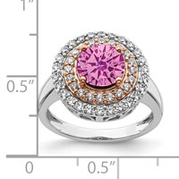 14K Two-Tone Rose and White Gold 0.62 Carat Lab Grown Diamond VS SI+ G+ and Lab Created Pink Sapphire Complete Fashion Ring view 3