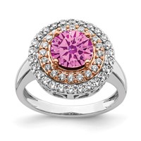 14K Two-Tone Rose and White Gold 0.62 Carat Lab Grown Diamond VS SI+ G+ and Lab Created Pink Sapphire Complete Fashion Ring view 1