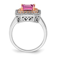 14K Two-Tone Rose and White Gold 0.62 Carat Lab Grown Diamond VS SI+ G+ and Lab Created Pink Sapphire Complete Fashion Ring view 2