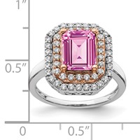 14K Two-Tone Rose and White Gold 0.62 Carat Lab Grown Diamond VS SI+ G+ and Lab Created Pink Sapphire Complete Fashion Ring view 3