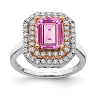 14K Two-Tone Rose and White Gold 0.62 Carat Lab Grown Diamond VS SI+ G+ and Lab Created Pink Sapphire Complete Fashion Ring view 1