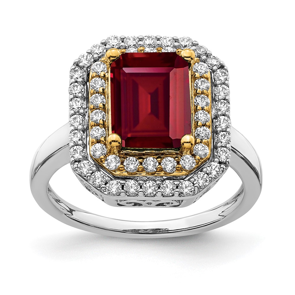 14K Two-Tone 0.62 Carat Lab Grown Diamond VS SI+ G+ and Lab Created Ruby Complete Fashion Ring