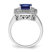 14K White Gold 0.62 Carat Lab Grown Diamond VS SI+ G+ and Lab Created Blue Sapphire Complete Fashion Ring view 2