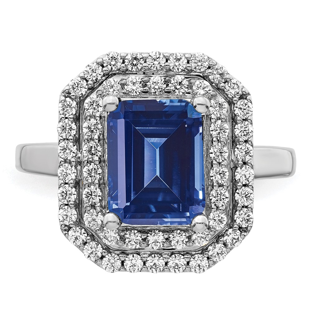 14k White Gold 5/8 carat Lab Grown Diamond VS/SI+ G+ and Lab Created Blue Sapphire Fashion Ring (RM7504-CSA-062-WLG)