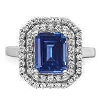 14K White Gold 0.62 Carat Lab Grown Diamond VS SI+ G+ and Lab Created Blue Sapphire Complete Fashion Ring view 4
