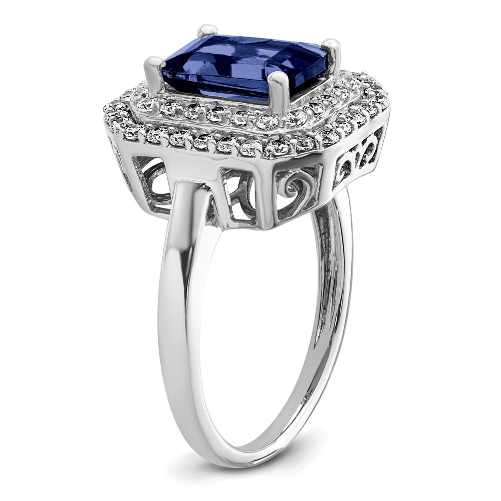 14k White Gold 5/8 carat Lab Grown Diamond VS/SI+ G+ and Lab Created Blue Sapphire Fashion Ring (RM7504-CSA-062-WLG)