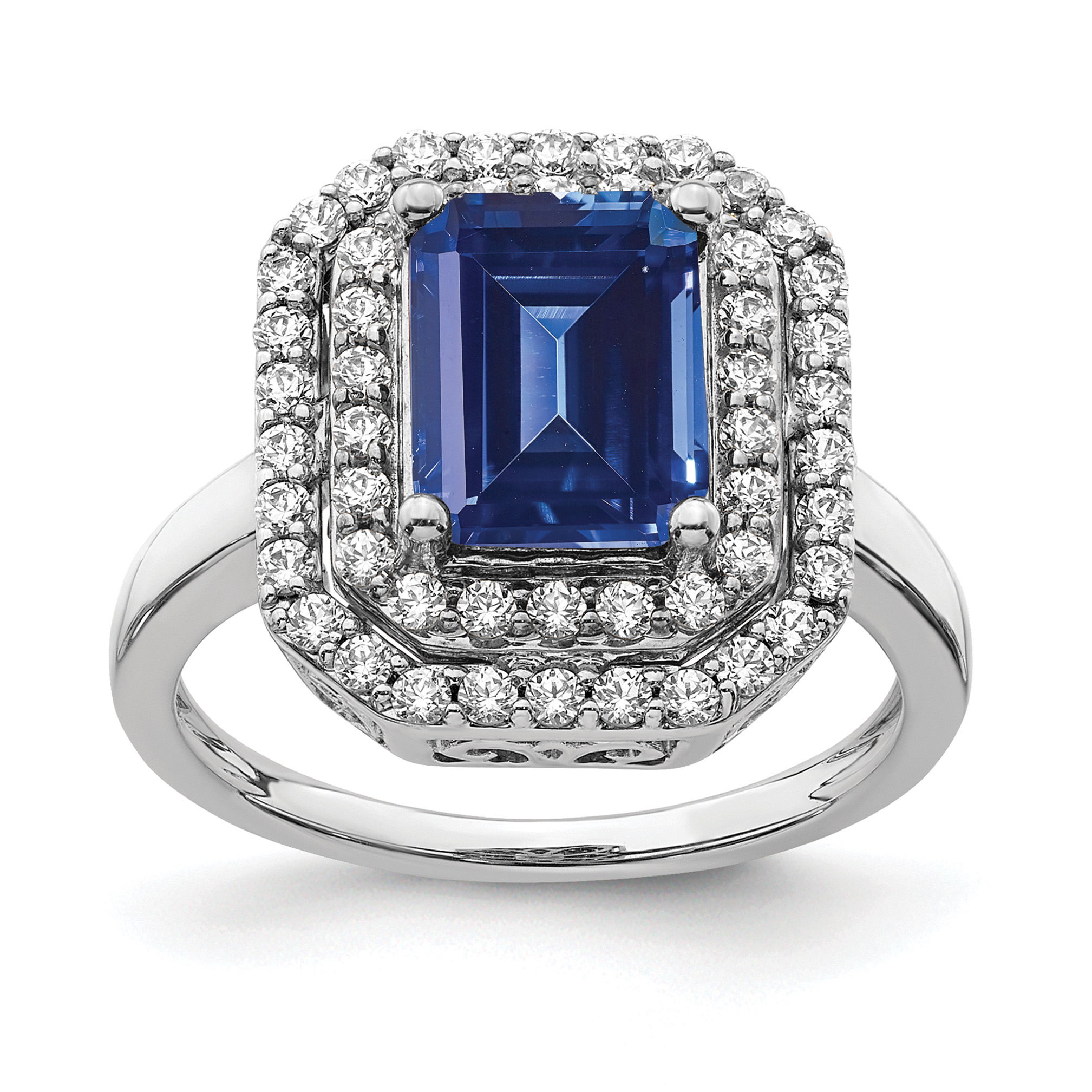 14k White Gold 5/8 carat Lab Grown Diamond VS/SI+ G+ and Lab Created Blue Sapphire Fashion Ring (RM7504-CSA-062-WLG)