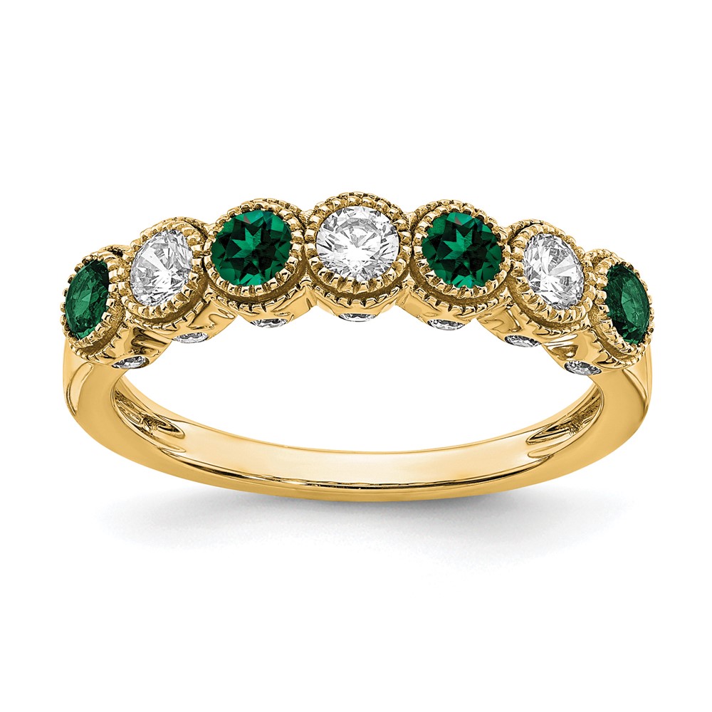 14K Yellow Gold 0.50 Carat Lab Grown Diamond VS SI+ G+ and Lab Created Emerald Complete Ring