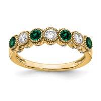 14K Yellow Gold 0.50 Carat Lab Grown Diamond VS SI+ G+ and Lab Created Emerald Complete Ring view 1