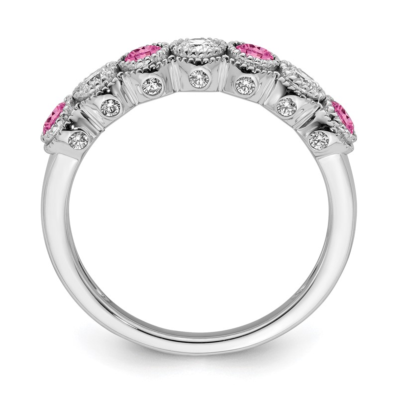 14k White Gold  1/2 carat Lab Grown Diamond VS/SI+ G+ and Lab Created Pink Sapphire Ring