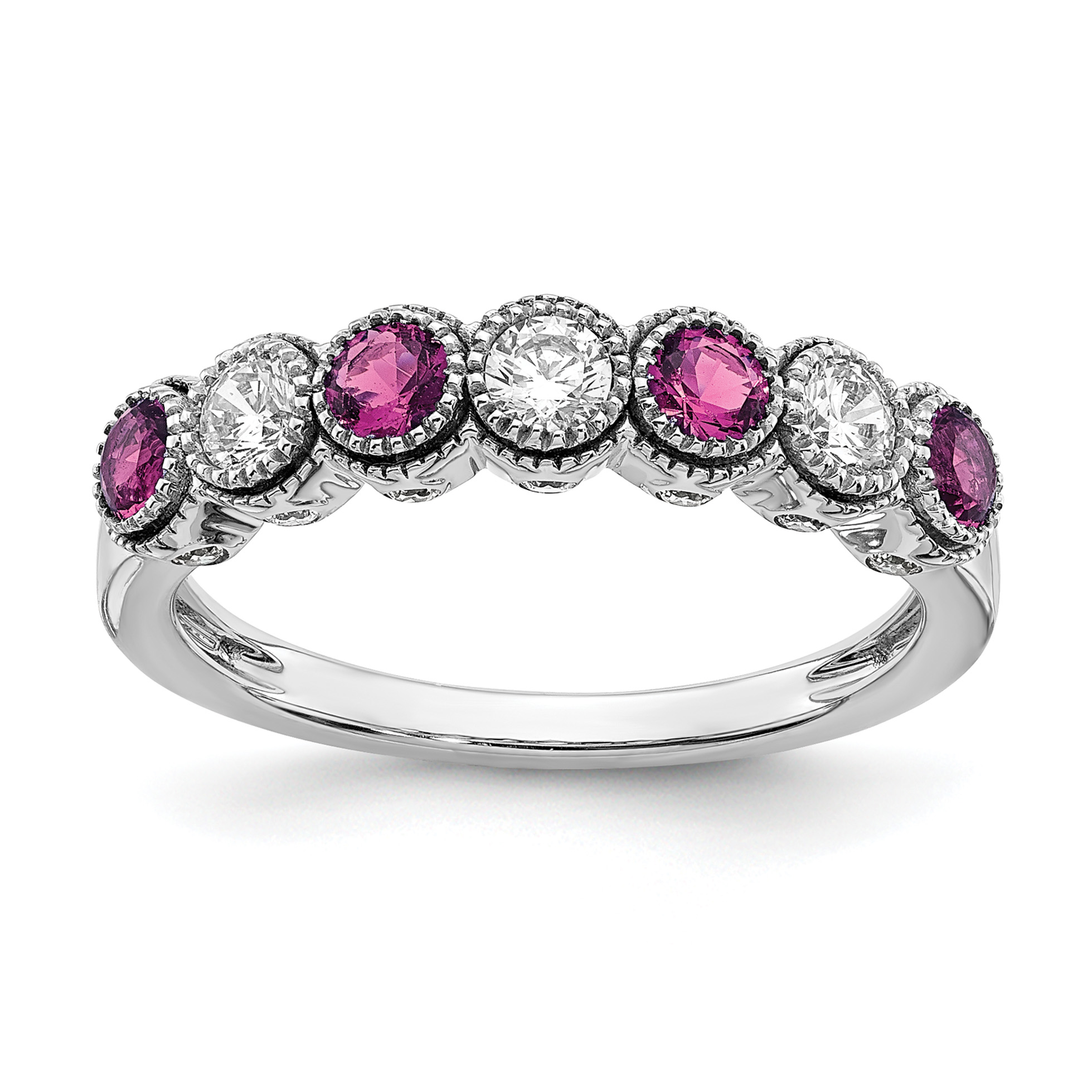 14k White Gold  1/2 carat Lab Grown Diamond VS/SI+ G+ and Lab Created Pink Sapphire Ring (RM7505-CPS-050-WLG)