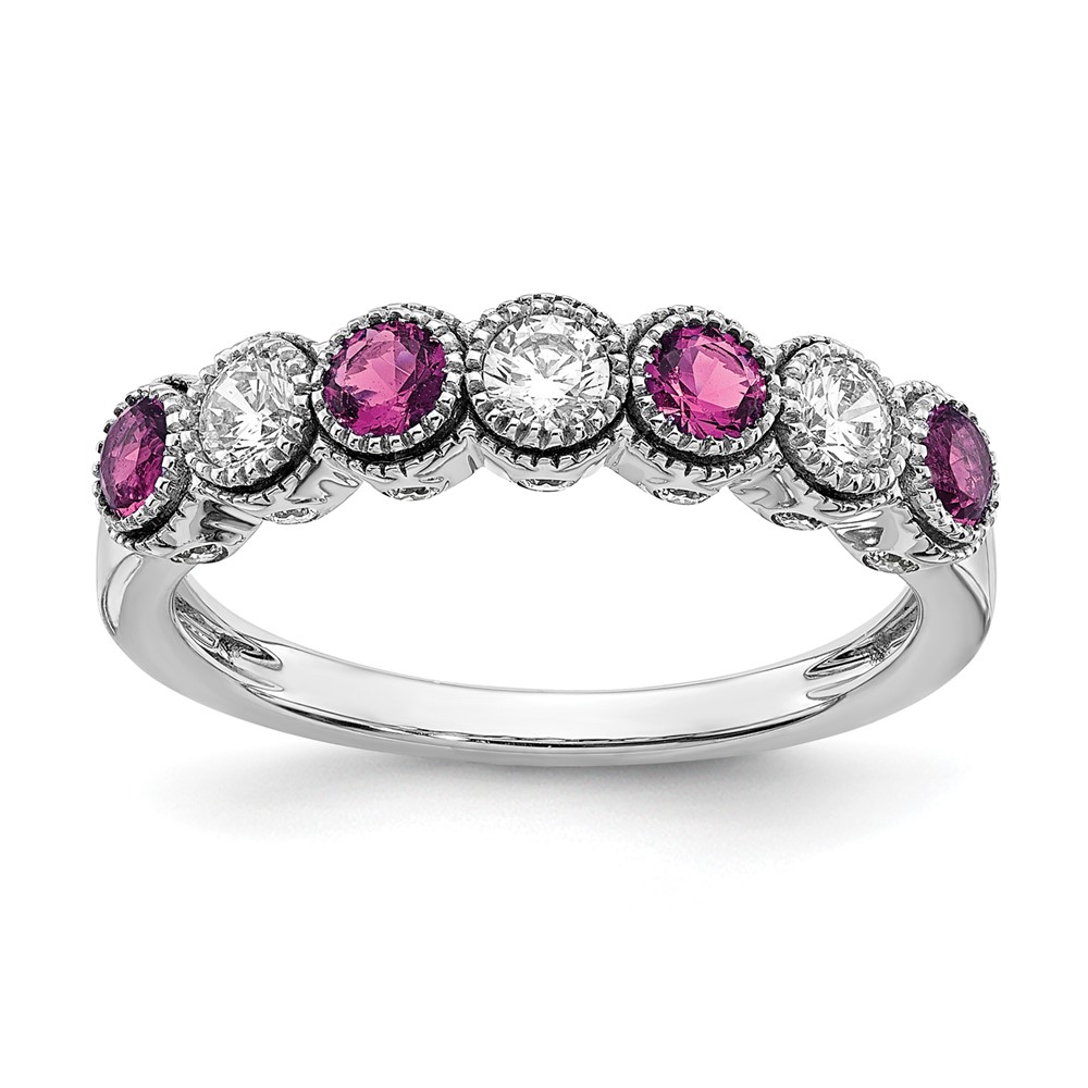14K White Gold 0.50 Carat Lab Grown Diamond VS SI+ G+ and Lab Created Pink Sapphire Complete Ring